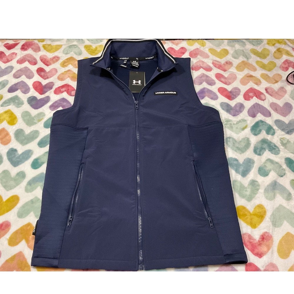 Under Armour Mens Golf Vest Navy Blue Lightweight Full Zip Storm Technology